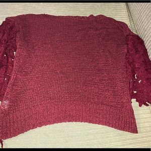 Maroon top with lace sleeves
